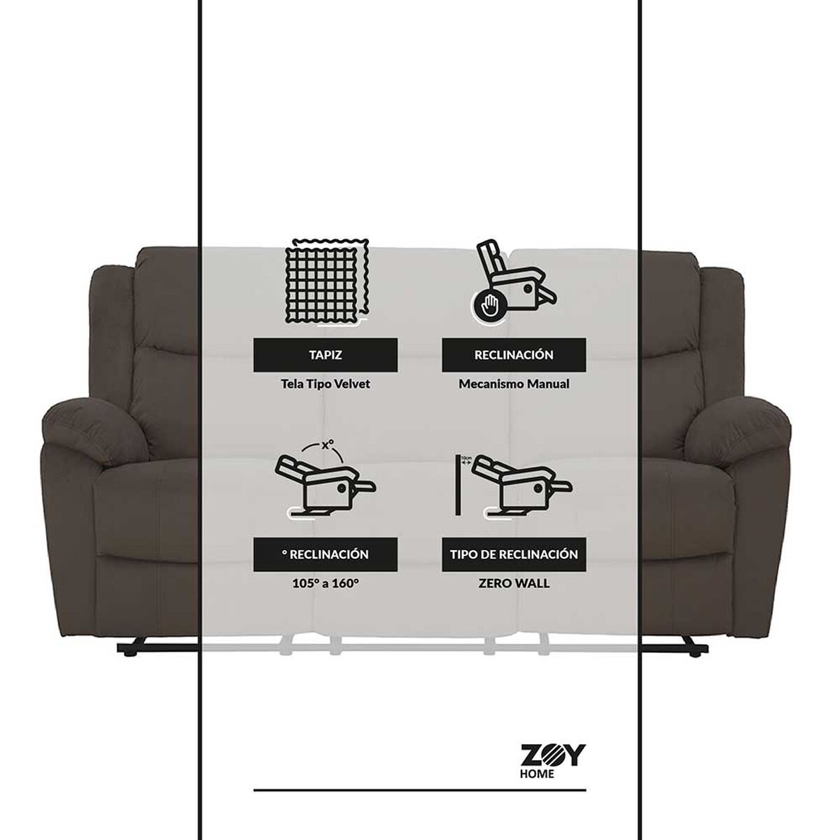 Sofá Reclinable Zoy Home Thane 3 Cuerpos Moca