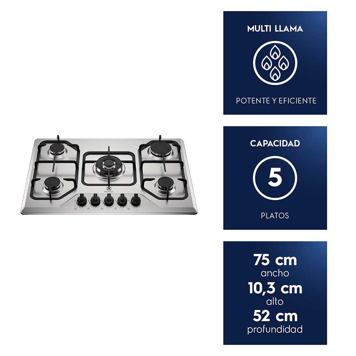 Encimera a Gas Electrolux 5 Quemadores KE5XC