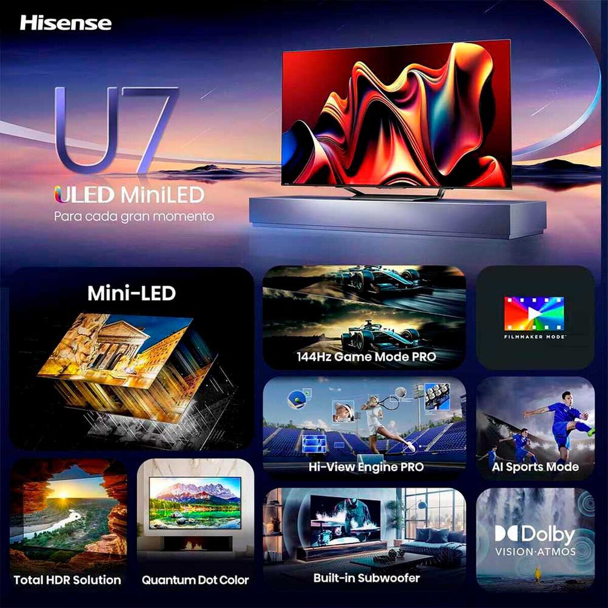 Mini LED 75'' Hisense 75U7N Smart TV 4K