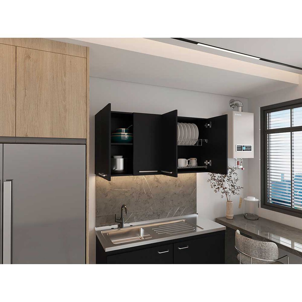 Mueble Superior de Cocina Tuhome Bazagli 4 Puertas Wengue