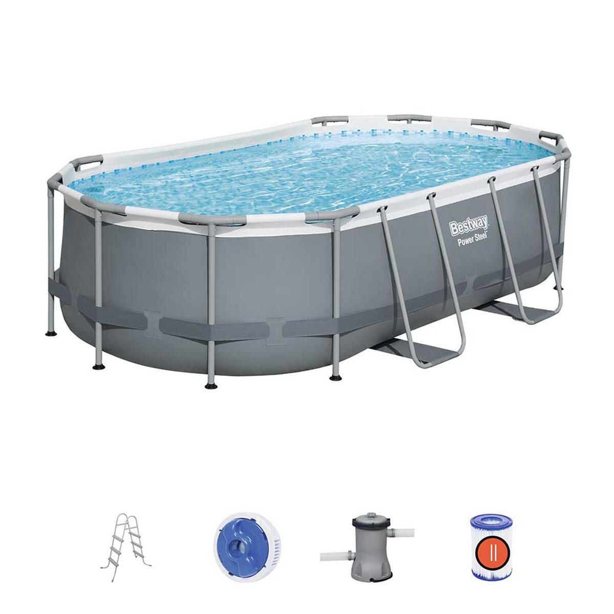 Piscina Estructural Bestway Power Steel Gris Oval 427 x 250 x 100 cm 7250 lt 