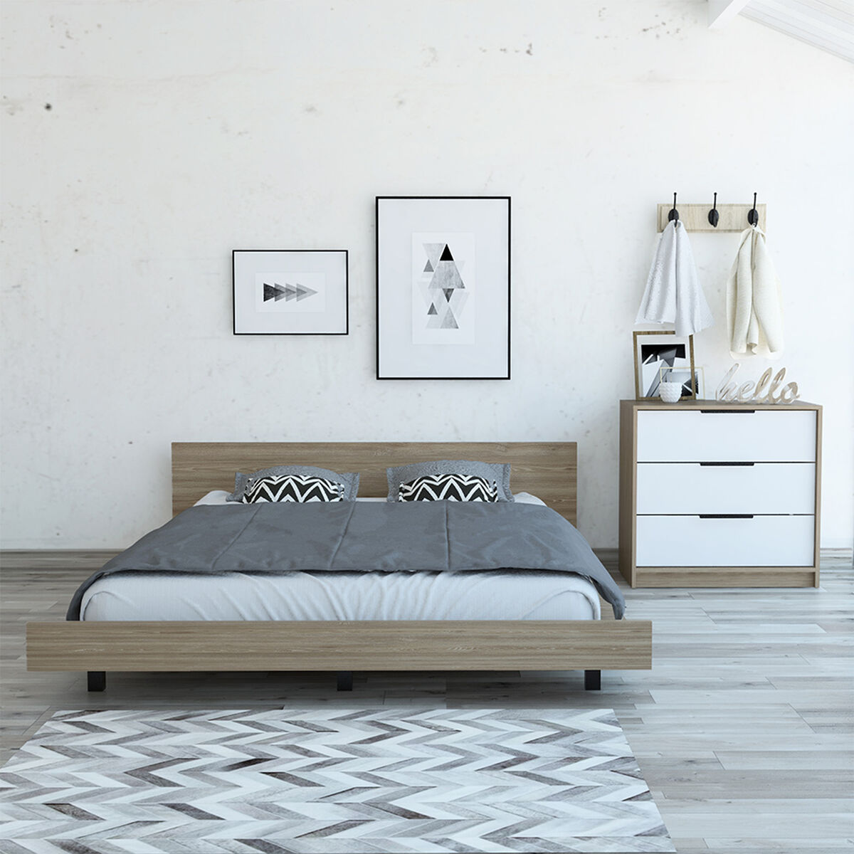 Cama 2 Plazas + Cómoda 3 Cajones