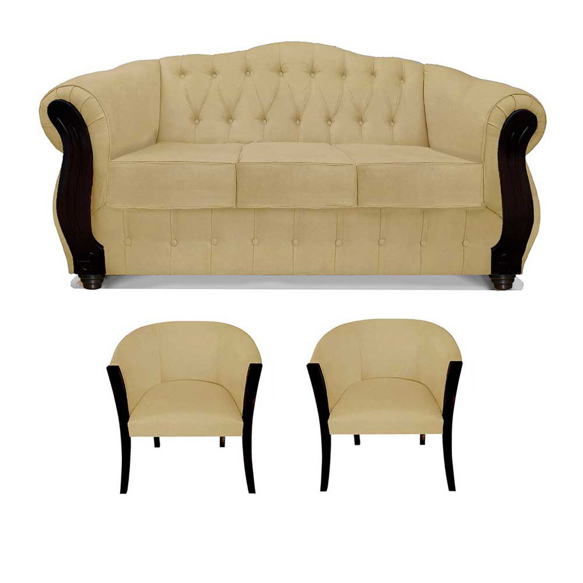 Juego de Living Elegant Detail Orlando Sofá 3 Cuerpos + Dos Sillones 1 Cuerpo Beige