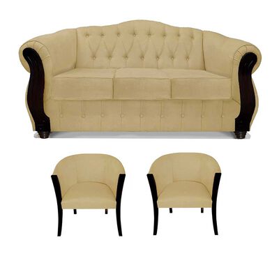 Juego de Living Elegant Detail Orlando Sofá 3 Cuerpos + Dos Sillones 1 Cuerpo Beige