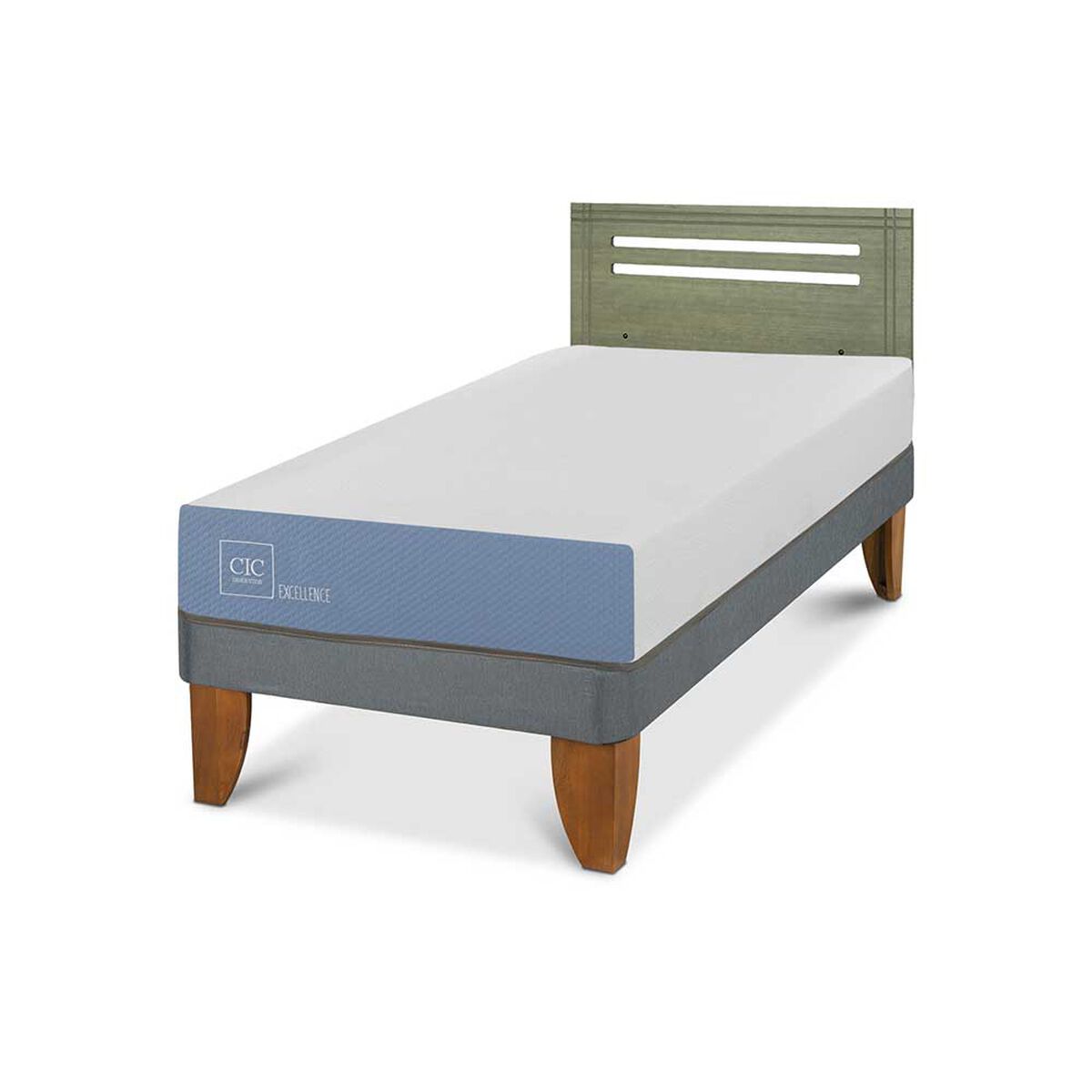 Cama Europea CIC 1 Plaza Excellence + Respaldo Munich Olivo