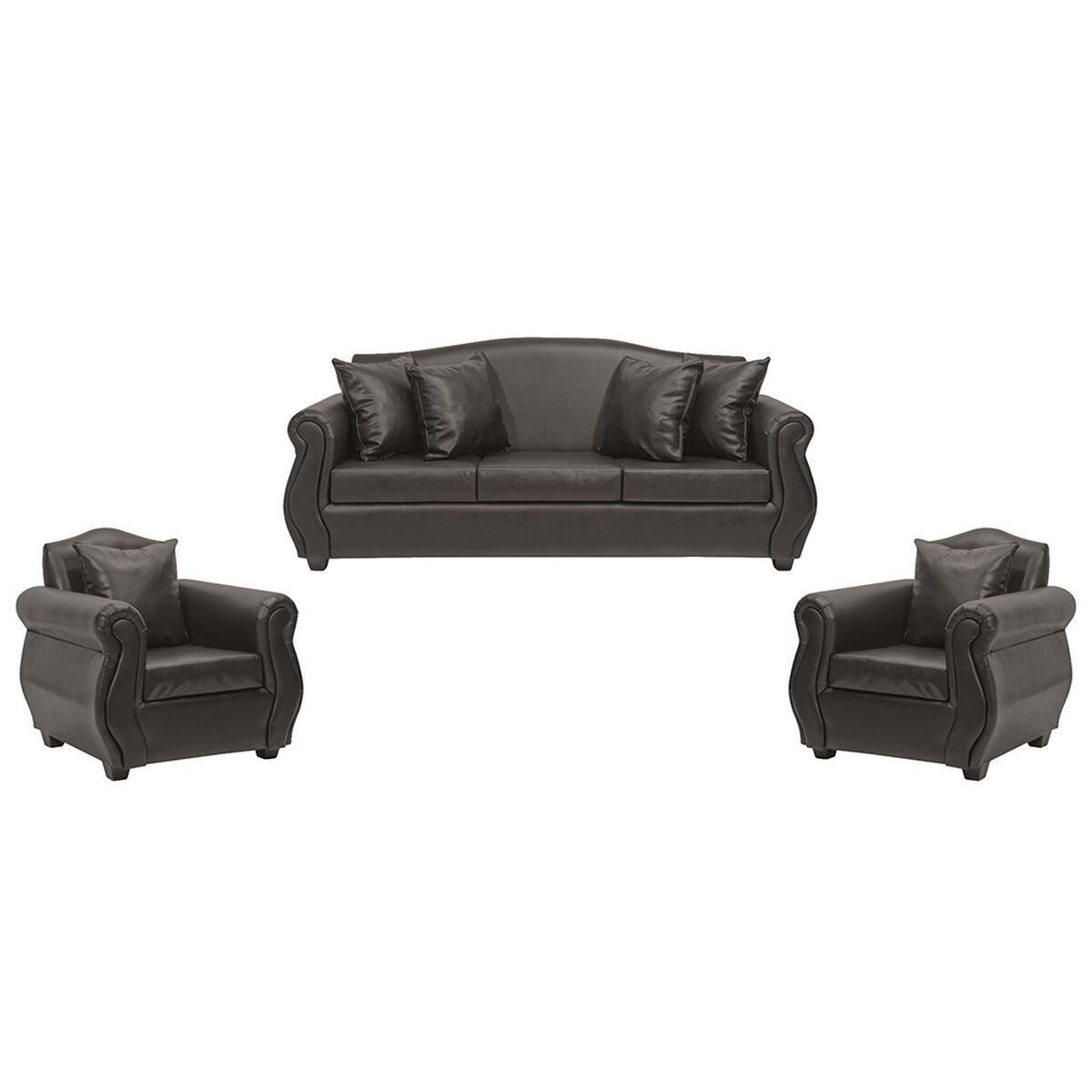 Juego de Living Innovamuebles Azucena Sofá 3 Cuerpos + Dos Sillones 1 Cuerpo Café Oscuro 