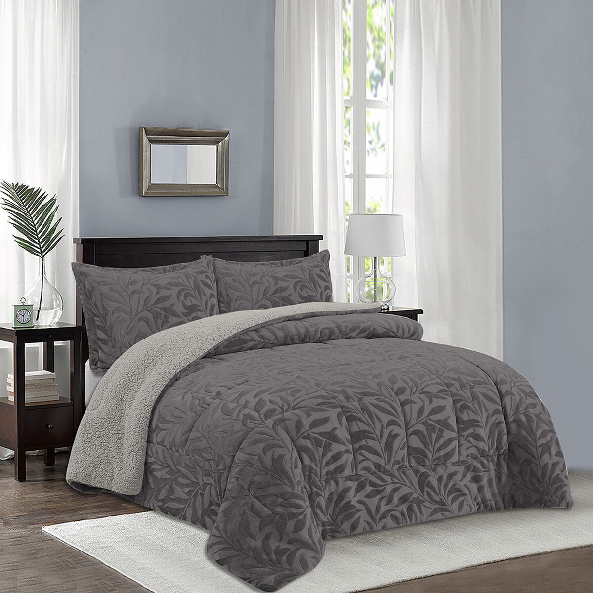 Cubrecama Doral Super King Gris Outboss Sherpa
