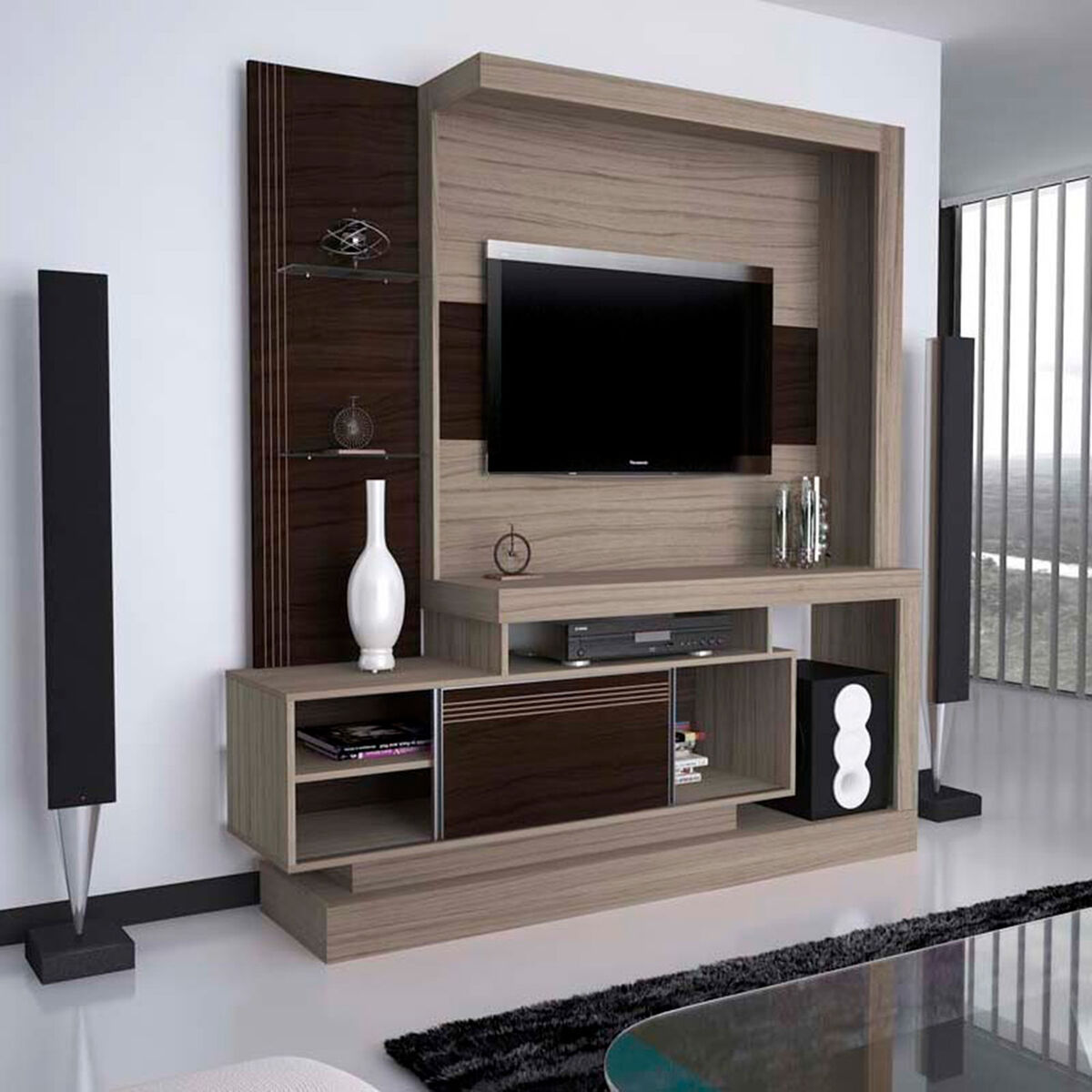 Estante TV 49" Cindi 1 Puerta 2 Repisas de Vidrio