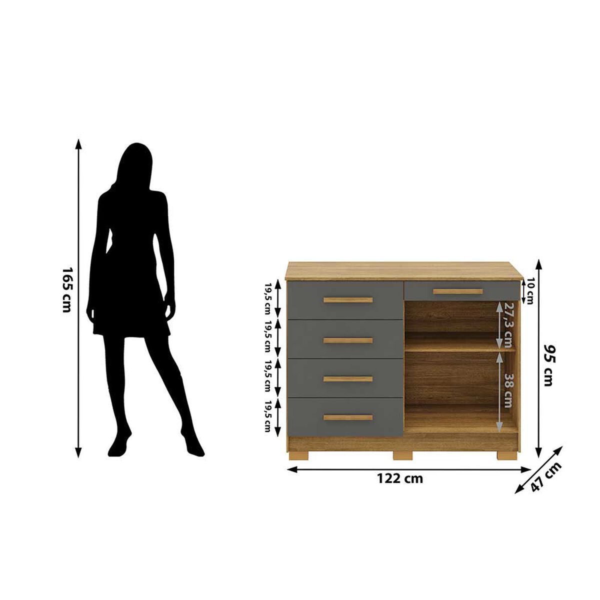 C&oacute;moda Vekkahome Americana 5 Cajones 2 Puertas Gris