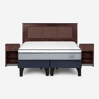 Imagen 1 del producto Cama Europea Rosen Base Dividida 2 Plazas Pratta + Respaldo + 2 Veladores Rachel