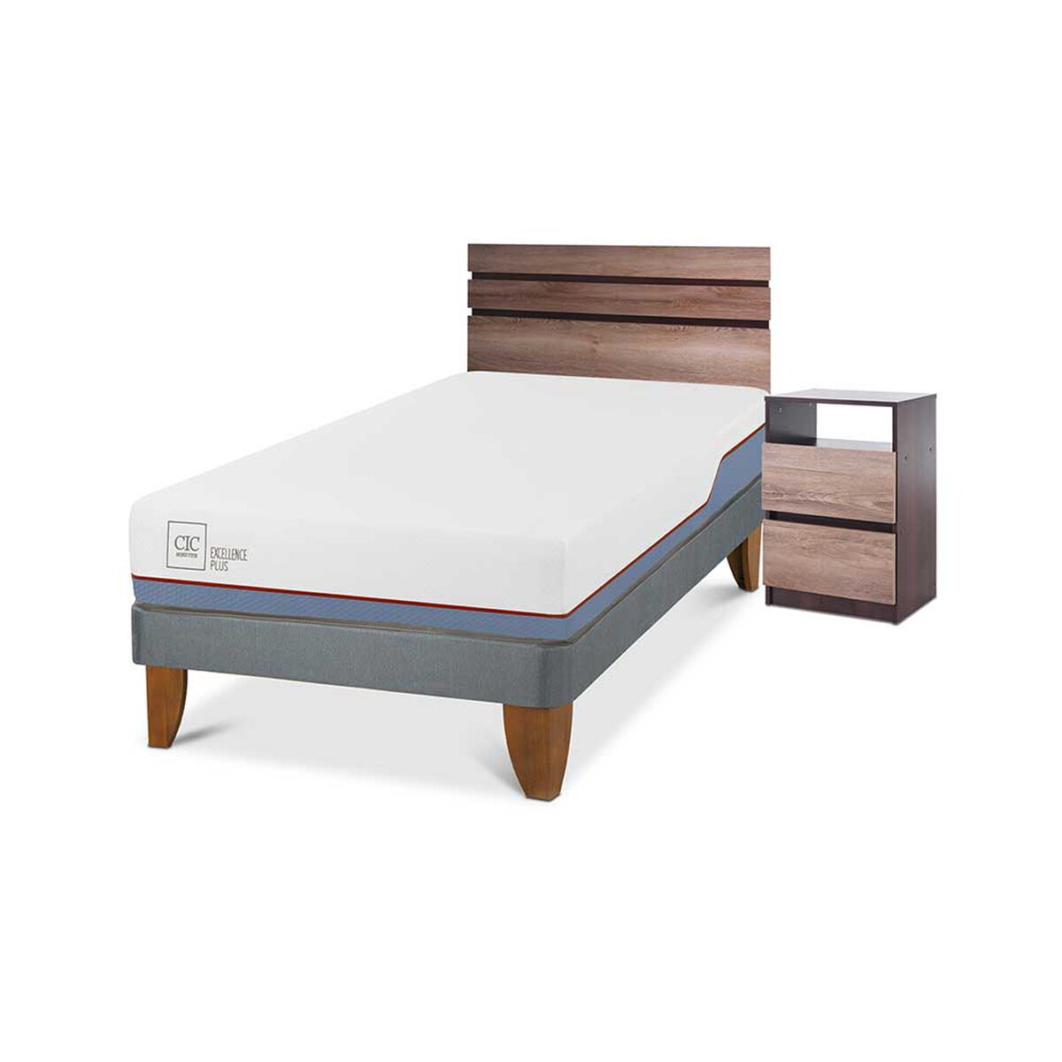 Cama Europea CIC 1,5 Plazas Excellence Plus + Respaldo + Velador
