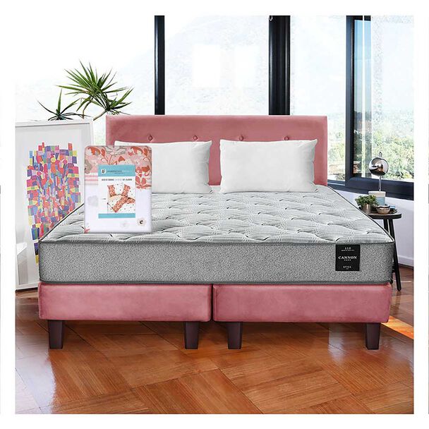 Cama Europea Latam Home 2 Plazas Cannon Palo Rosa + Set de sábanas