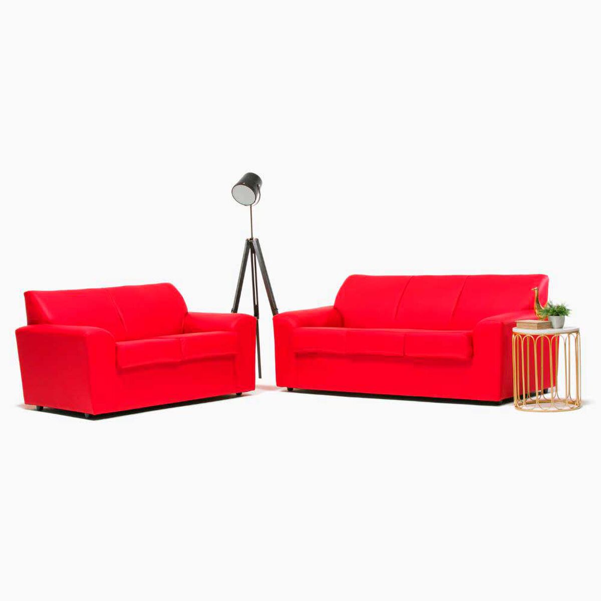 Juego de Living Cabsur Milan Sof&aacute; 3 Cuerpos + Sof&aacute; 2 Cuerpos PU Rojo