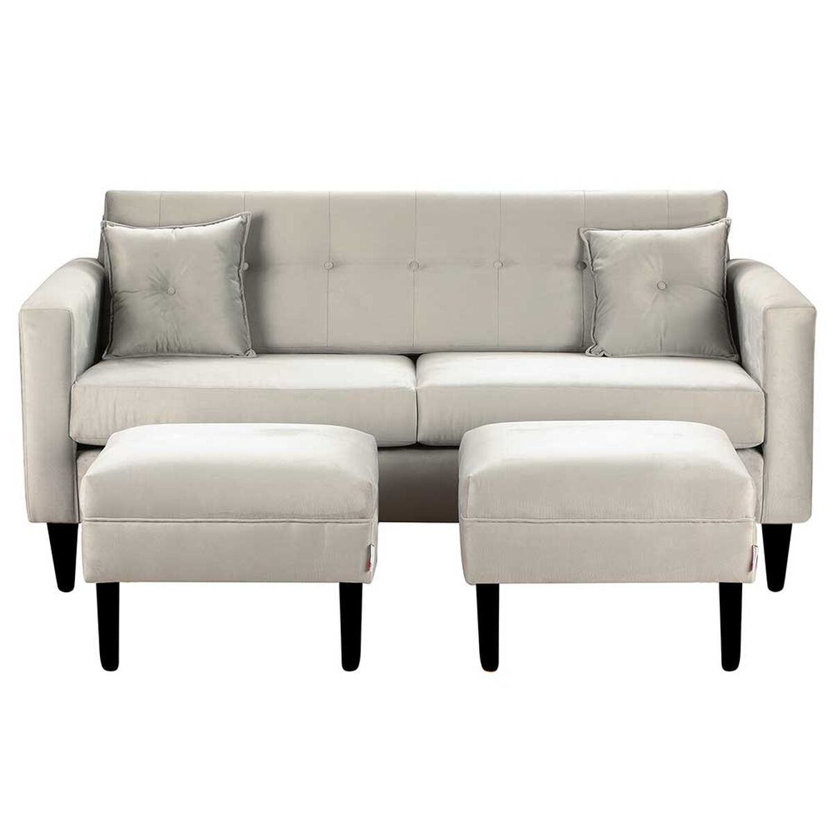 Juego de Living Bodevir New Retro Felpa 00 Sofá 3 Cuerpos + Dos Pouf 1 Cuerpo Gris 