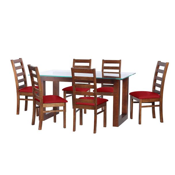 Juego de Comedor Latam Home Pamplona Oviedo 6 Sillas Cuero Tabaco