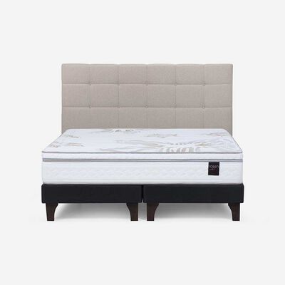 Cama Europea Rosen Base Dividida King Art 4 + Respaldo Niebla