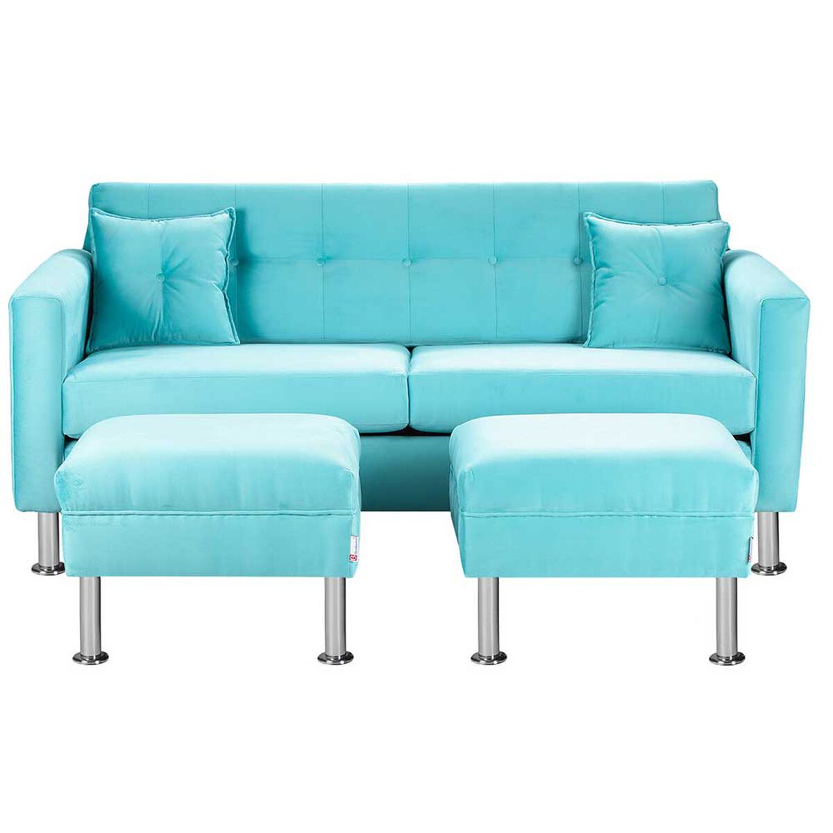 Juego de Living Bodevir New Retro Felpa 12 Sof&aacute; 3 Cuerpos + Dos Pouf 1 Cuerpo Turquesa&nbsp;