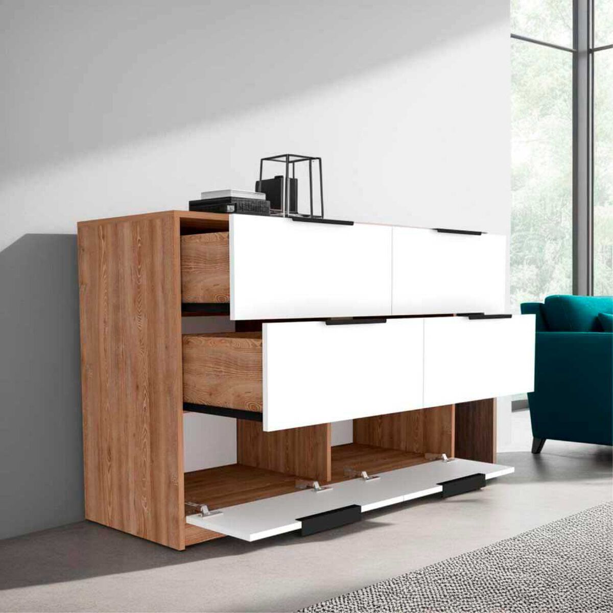 C&oacute;moda TuHome Kaia 4 Cajones Miel y Blanco