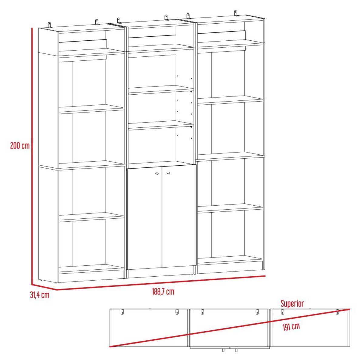 2 Estantes 4 Repisas + Estante 2 Puertas + 3 Complementos TuHome Home Wengue