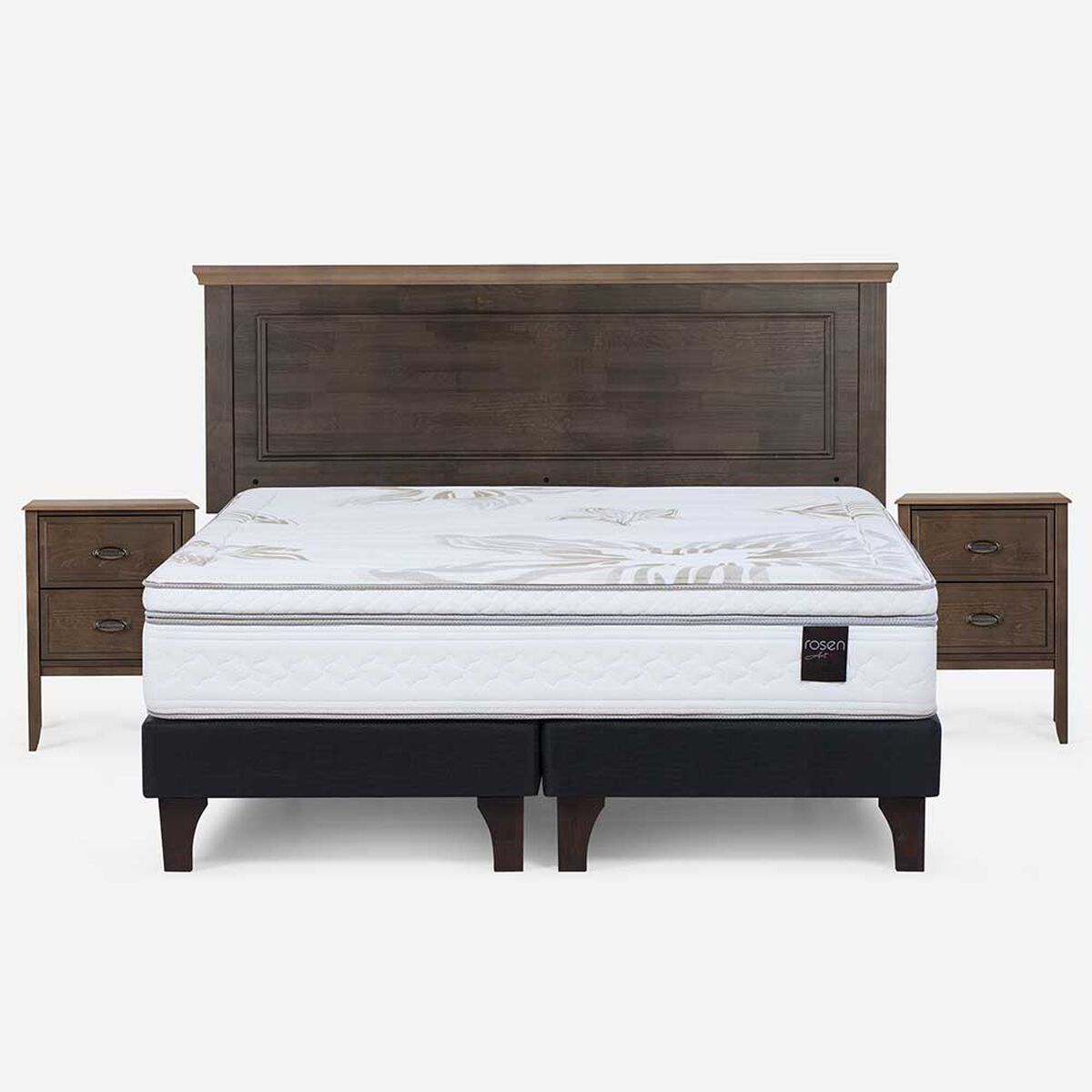 Cama Europea Rosen Base Dividida King Anna + Respaldo + 2 Veladores