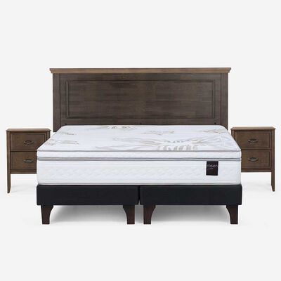 Cama Europea Rosen Base Dividida King Anna + Respaldo + 2 Veladores
