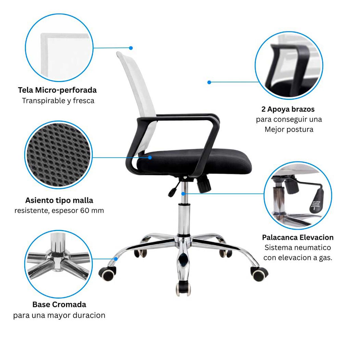 Silla de Escritorio Arthome Santiago Negra Blanca