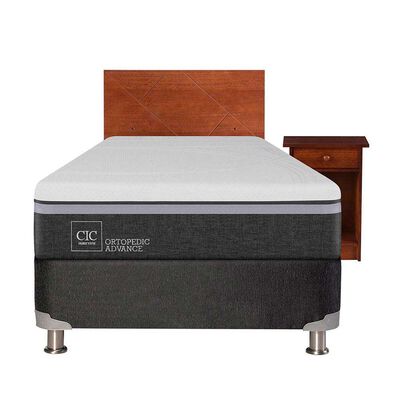 Imagen 1 del producto Box Spring CIC 1,5 Plazas Ortopedic Advance + Respaldo + Velador New Villarrica
