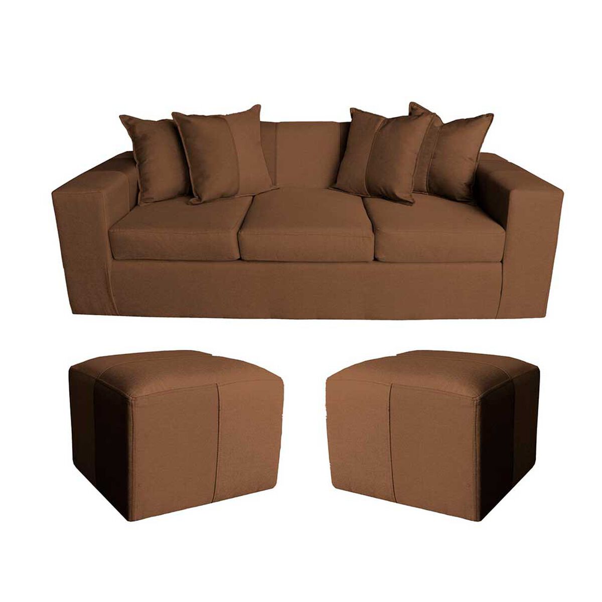 Sof&aacute; Muebles MYM Maxi 3 Cuerpos + Dos Pouf 1 Cuerpo Chocolate
