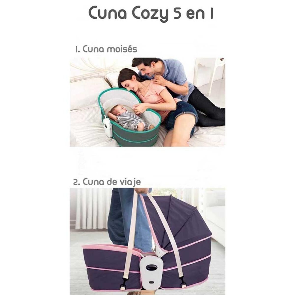 Cuna Moisés 5 en 1 con Vibración Mosquitero Lubabycas Rosada