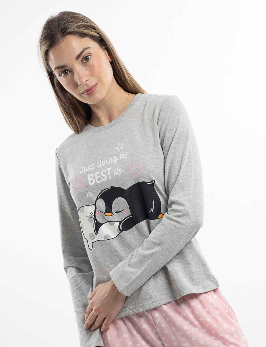 Pijama Manga Larga Ping&uuml;ino Corazones Jersey Mujer Icono