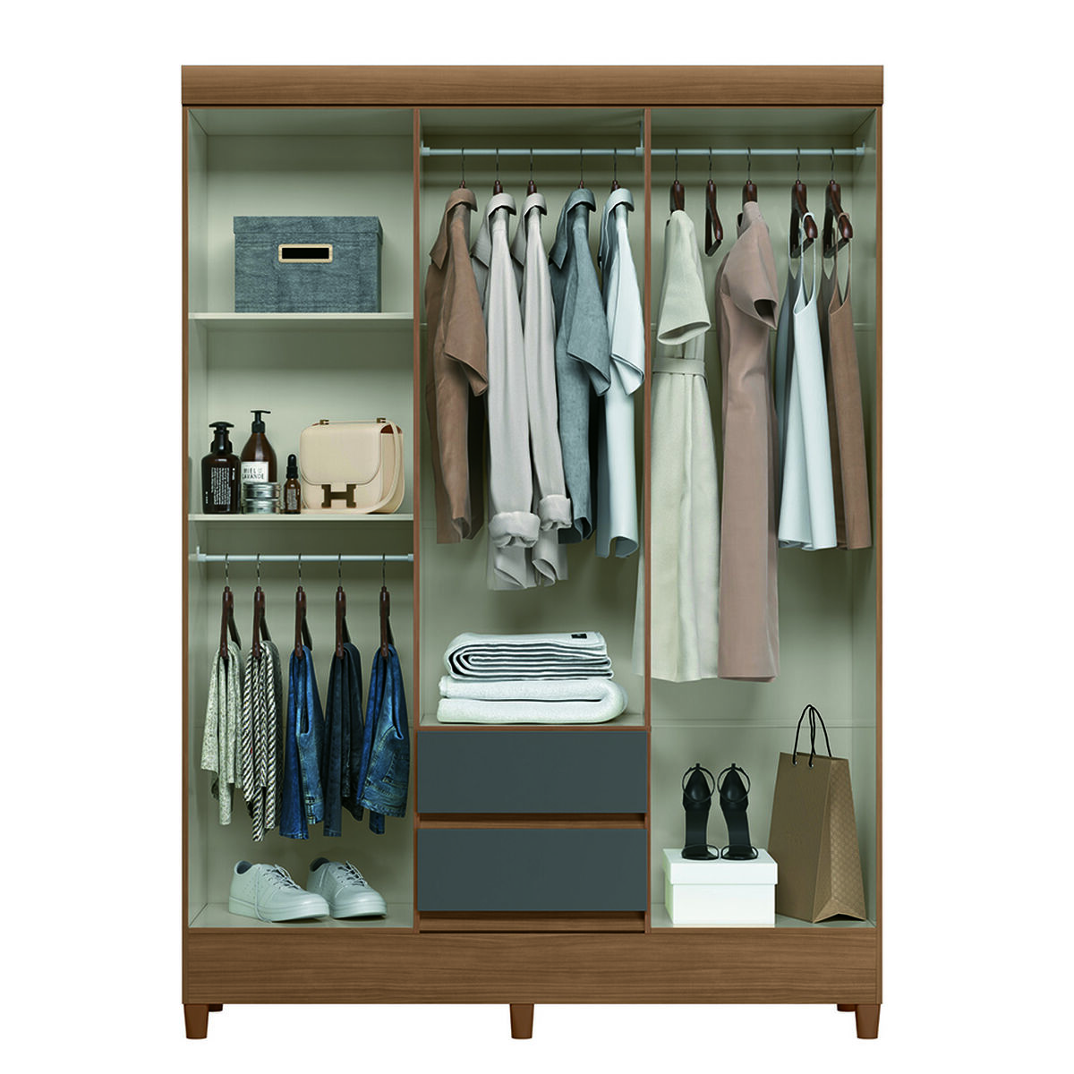 Clóset Casanova Fit 6 Puertas 2 Cajones Café y Gris