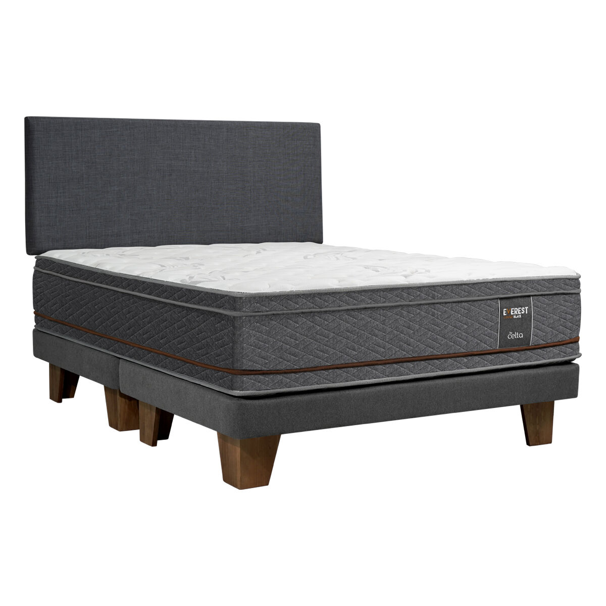 Cama Europea Celta Base Dividida S&uacute;per King Copper Black + Respaldo