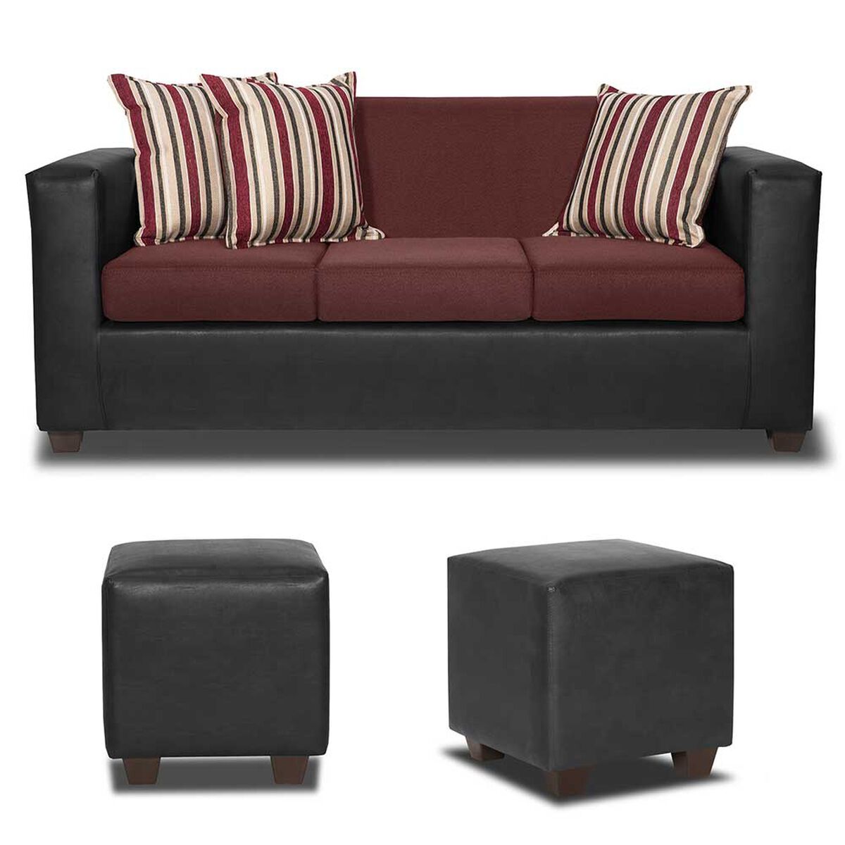 Juego de Living Innovamuebles Invictus Sofá 3 Cuerpos + Dos Pouf 1 Cuerpo Burdeo