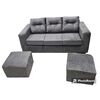 Juego de Living Kea Nize Sofá 3 Cuerpos + Dos Pouf Felpa Gris