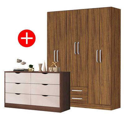Imagen 1 del producto Combo Clóset Casanova Nogal 6 Puertas 2 Cajones + Cómoda Casanova Pisa 6 Cajones Nogal Off White