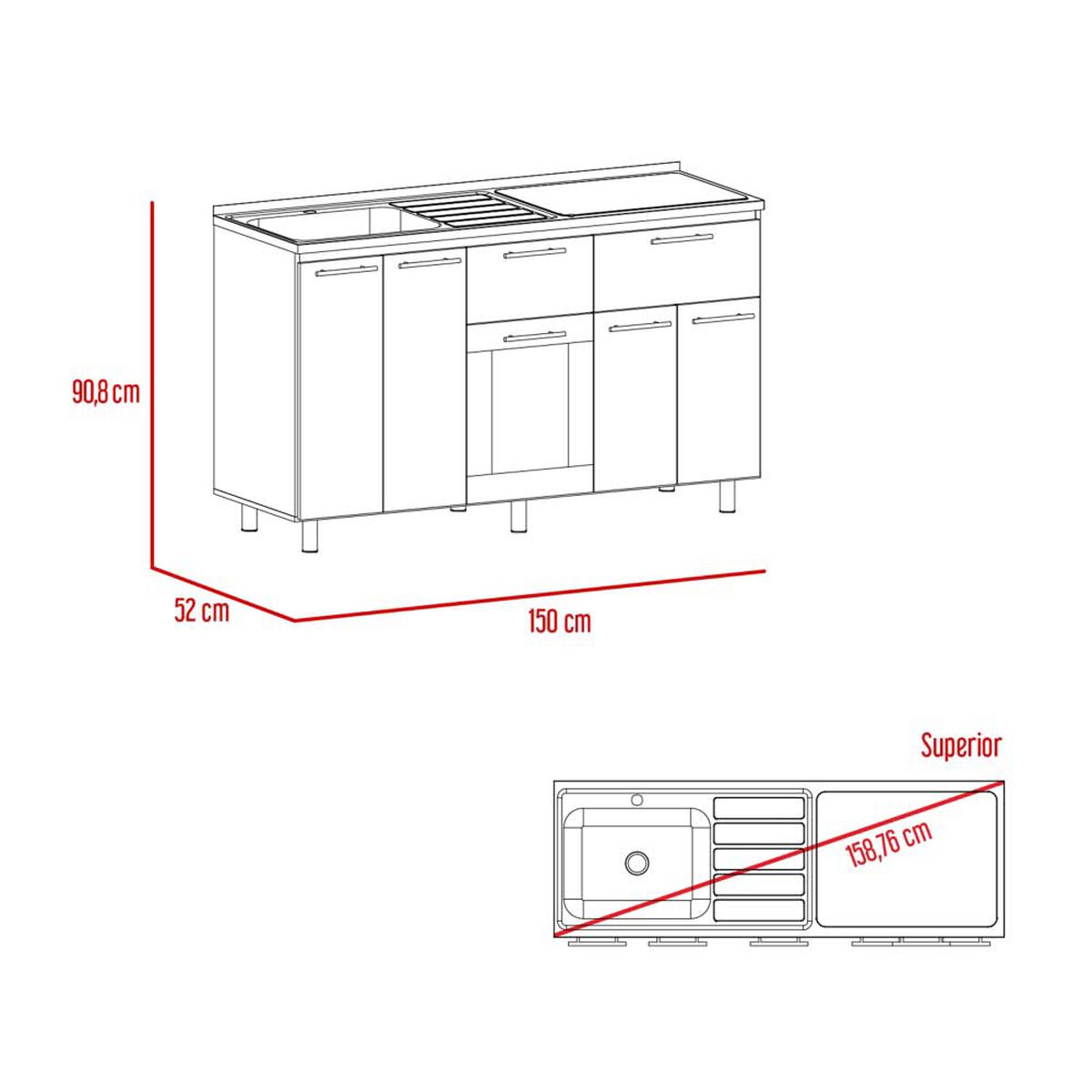 Mueble de Cocina Lavaplatos TuHome Hasselt 5 Puertas 2 Cajones Gris Rovere