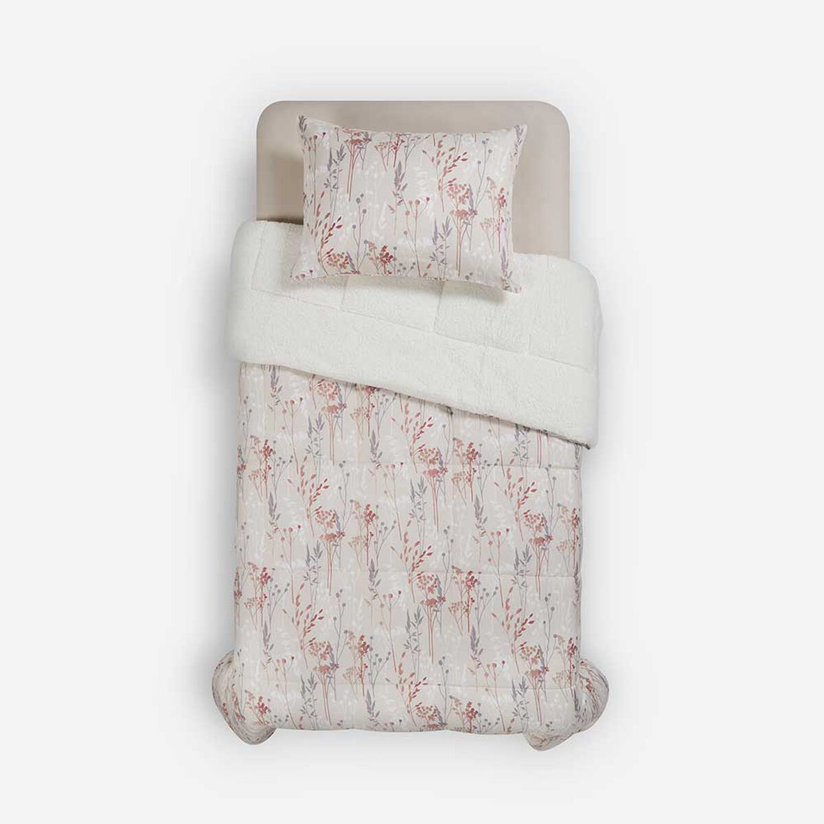 Plum&oacute;n Rosen 1,5 Plazas Sherpa Alaska Brianna Beige/Gris/Burdeo