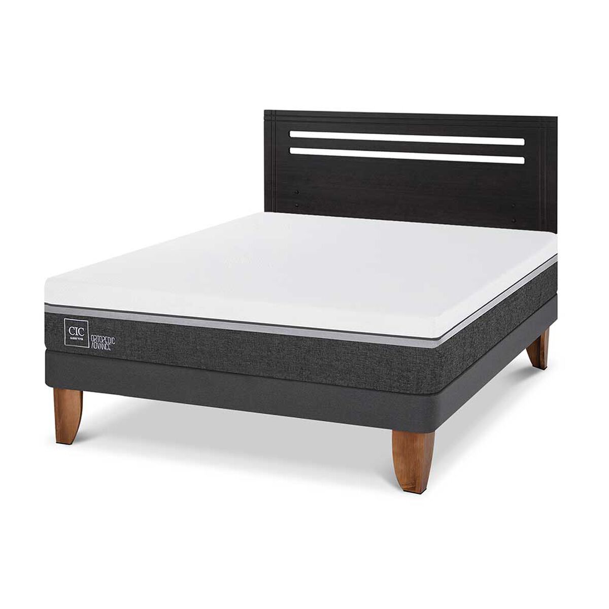 Cama Europea CIC 2 Plazas Ortopedic Advance + Respaldo Munich Negro