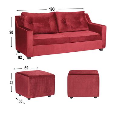 Juego de Living Diseño A&M Home Aries Sofá 3 Cuerpos + 2 Pouf 1 Cuerpo  Burdeo