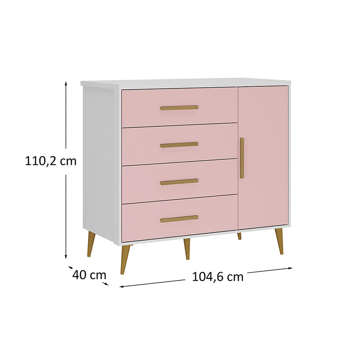 C&oacute;moda Di Poretti Design Kids 4 Cajones 1 Puerta Rosado Nude