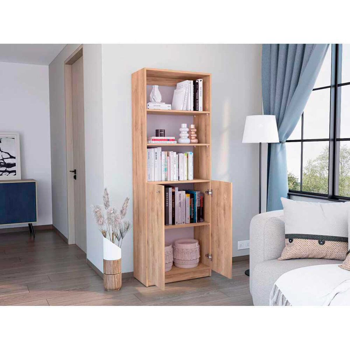 Biblioteca Recta TuHome Home E4 Macadamia Cart&oacute;n Blanco