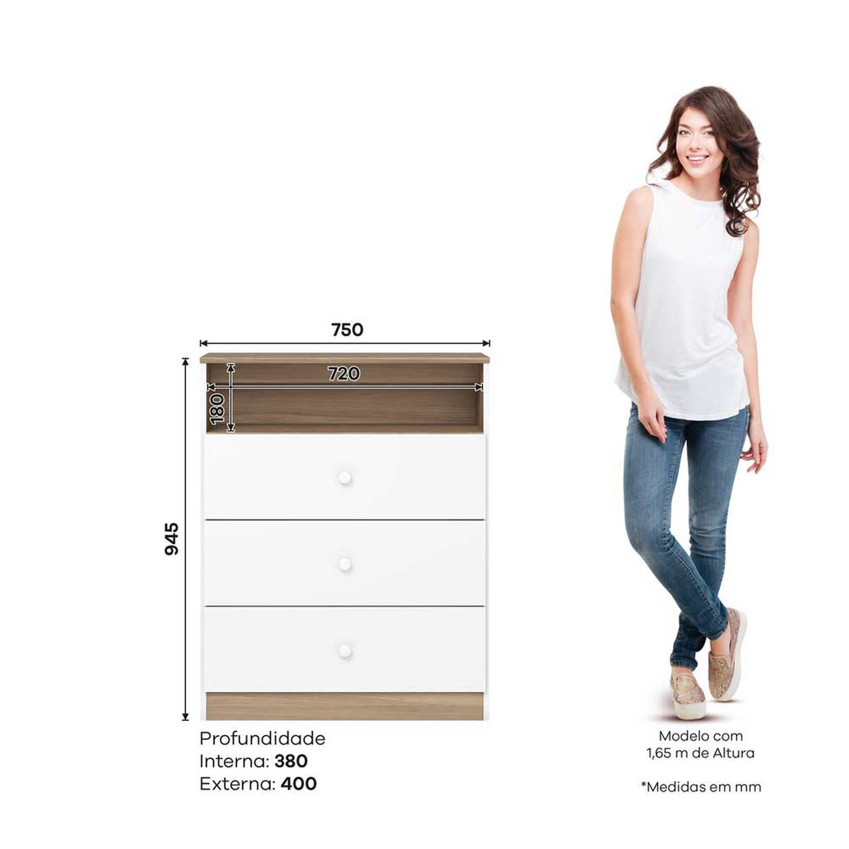 Cómoda Home Mobili Palma 3 Cajones Blanco