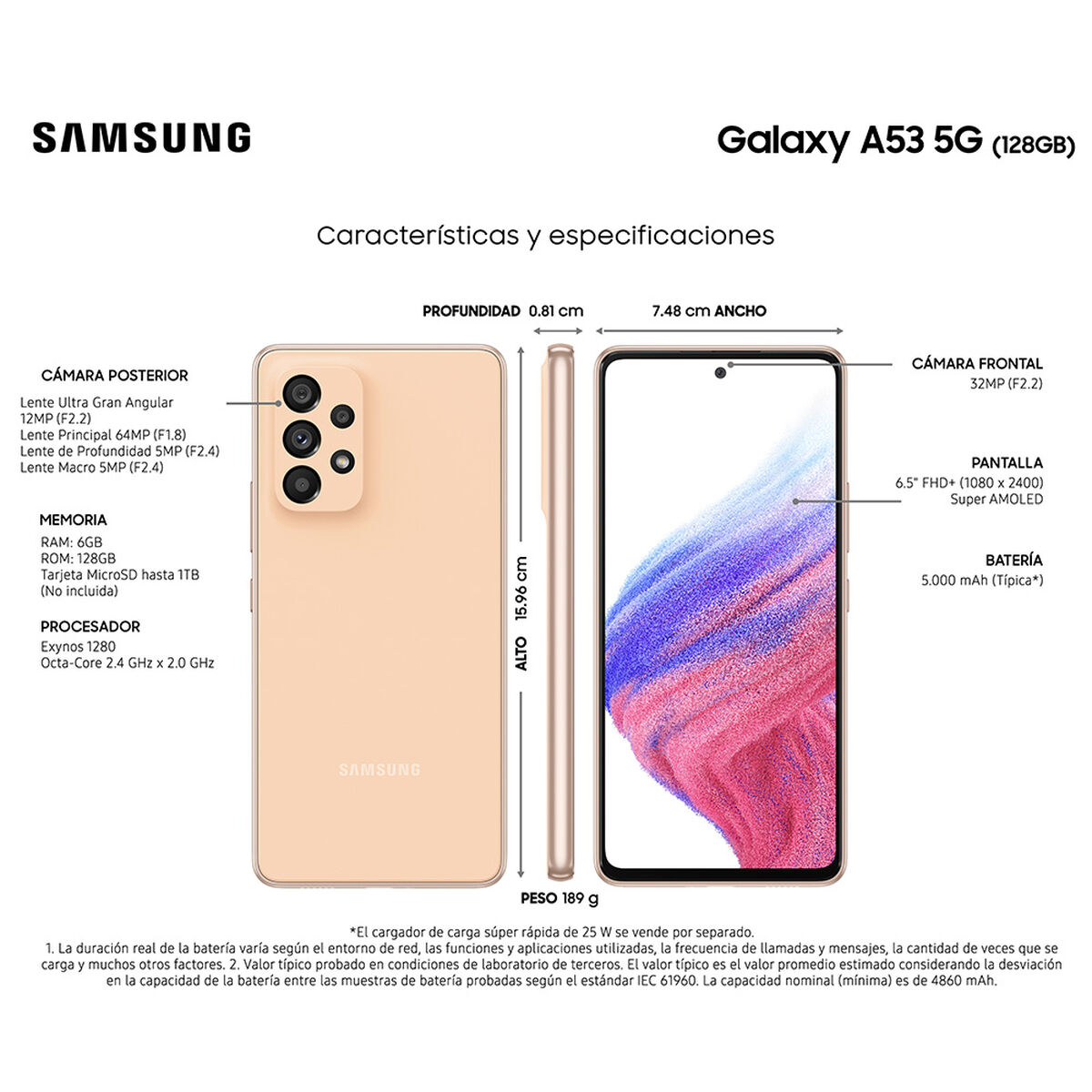 Celular Samsung Galaxy A53 5G 128GB 6,5" Awesome Peach Liberado