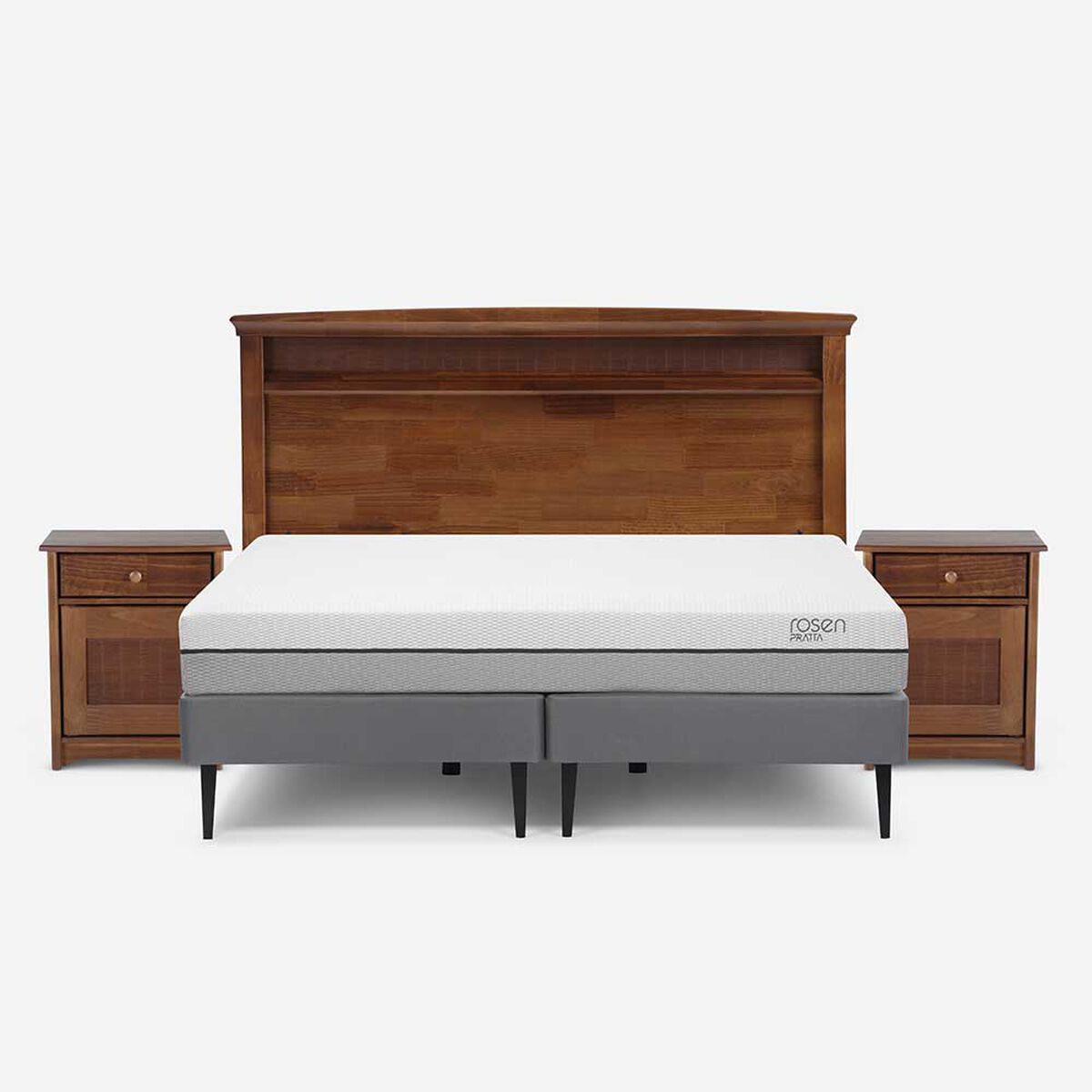 Cama Europea Rosen Base Dividida 2 Plazas Pratta + Respaldo + 2 Veladores Veneto