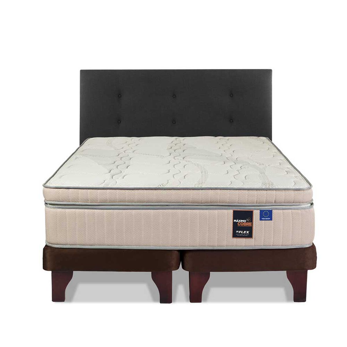 Cama Europea Flex Base Dividida 2 Plazas Máximo Cobre + Respaldo Royal Negro
