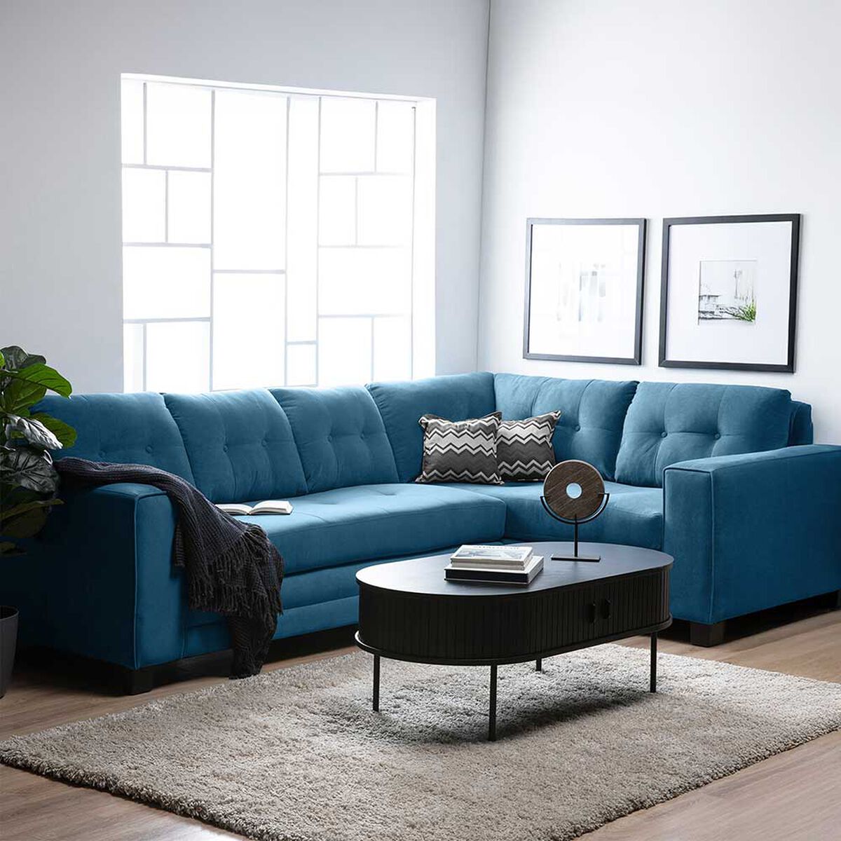 Sof&aacute; Seccional Derecho Living Factory Dubai 5 Cuerpos Azul Piedra