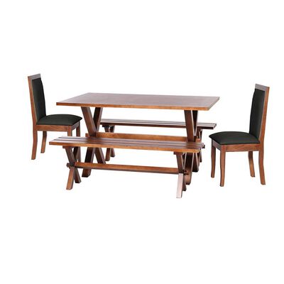 Juego de Comedor Latam Home Sevilla Girona 2 Sillas + 2 Bancas PU Negro