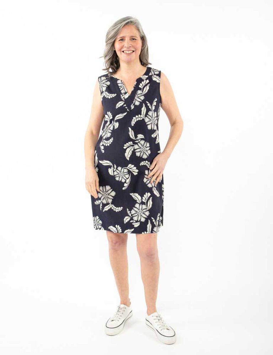 Vestido Lino Corto Estampado Sin Mangas Mujer Portman Club