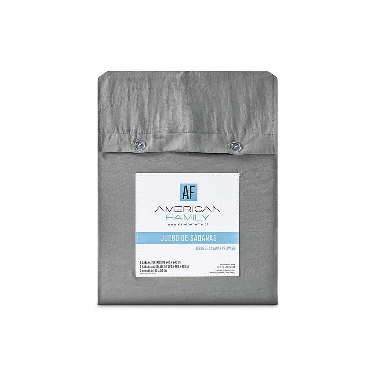 Juego de S&aacute;banas American Family King Liso Prewash Gris