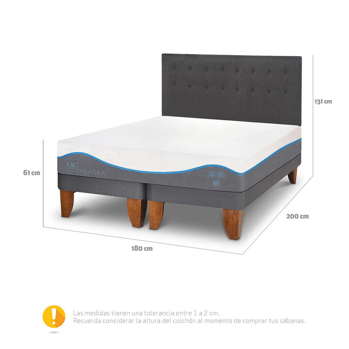 Cama Europea CIC Base Dividida King Alaska + Respaldo